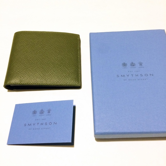 Smythson Green Leather 6 Card Bifold Wallet NWT - Picture 8 of 8